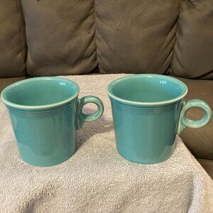 Fiestaware 1988 Coffee Mugs (2) Turquoise Ring Handle Homer Laughlin-3.5" H-EUC